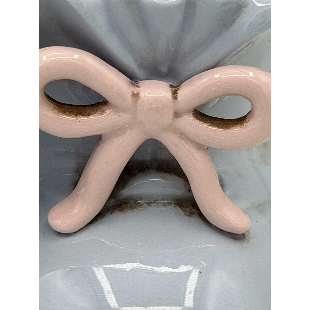 Vintage Baby Booties Planter Blue Pink Bows Velco-1 Ceramic Nursery Decor